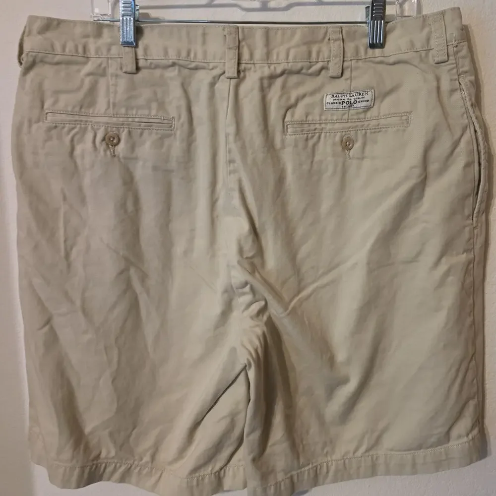 Vtg Polo Ralph Lauren Tyler Shorts Mens 38 Khaki Beige Chino Pleated Preppy Y2K